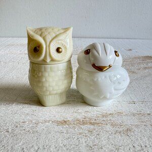 Set of Two Empty Avon Owl Cosmetic Jars - Two Owl Storage Jars